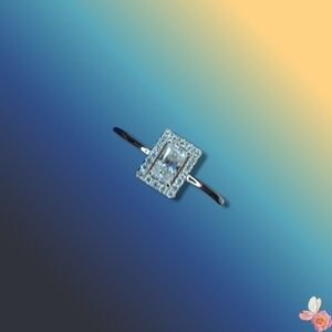 Rectangle Moissanite Halo Ring 925 Sterling Silver Size 7.25 529